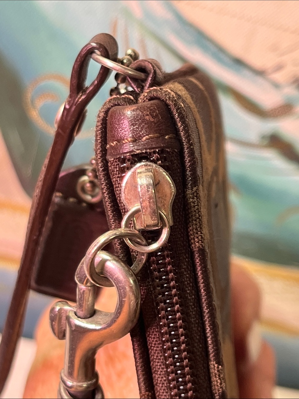 Coach Brown Signature Monogram Wristlet with Leather Strap - Picture 8 of 13